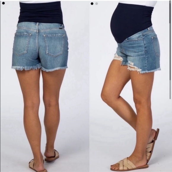Pinkblush Full Belly Panel Distressed Raw Chewed
Hem Denim Maternity Jean Shorts - Picture 2 of 11